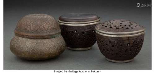 A Group of Three Japanese Covered Incense Burners 2-7/8 x 3-...