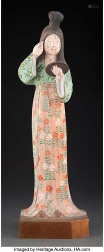 A Japanese Polychromed Carved Wood Figure 19-3/4 x 6-3/8 x 6...