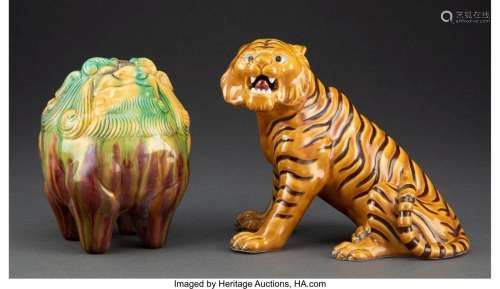 Two Japanese Porcelain Animal Figures Marks to tallest: one-...