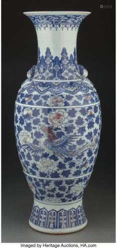 A Large Japanese Underglaze Blue and Red Vase with Phoenix 2...