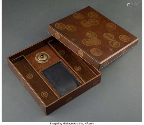 A Japanese Lacquer Writing Box and Cover 2-1/2 x 8-3/4 x 9-1...