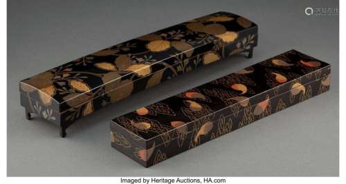 A Lot of Two Japanese Gilt and Lacquer Incense Boxes 2-1/2 x...