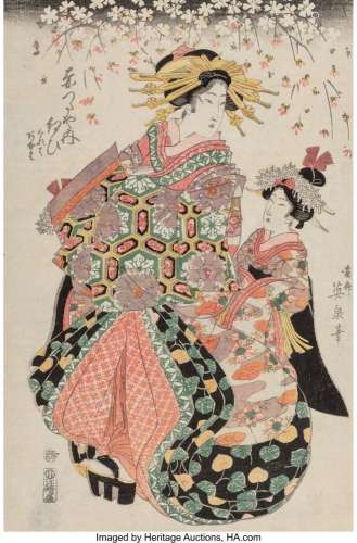Keisai Eisen (1790-1848) The Courtesan Benibi and Her Kamuro...