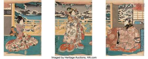 A Group of Eight Japanese Woodblock Prints Marks: (various) ...