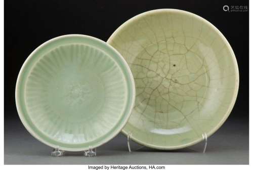Two Korean Celadon Dishes 10-1/2 x 2-1/2 inches (26.7 x 6.4 ...