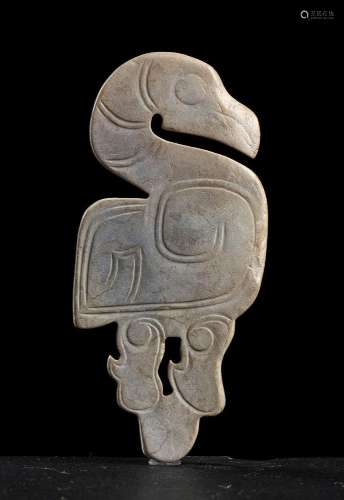 A JADE SMALL PLAQUE WITH A STYLIZED BIRD