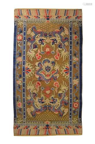 A WOOL AND GILT COPPER THREADS CARPET WITH FIVE DRAGONS