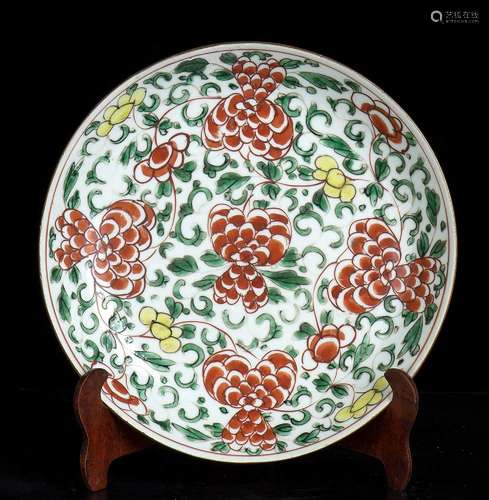 A POLYCHROME ENAMELED PORCELAIN DISH