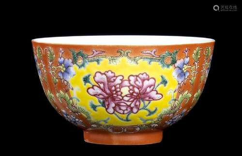 A POLYCHROME ENAMELED PORCELAIN BOWL