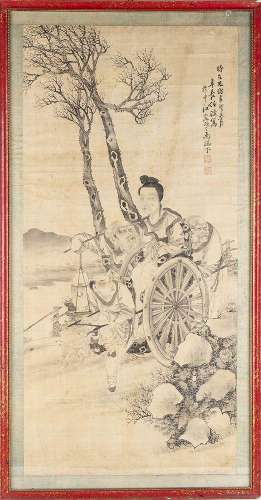 AN INK ON SILK PAINTING WITH XIWANGMU AND TWO DAOIST SAGES