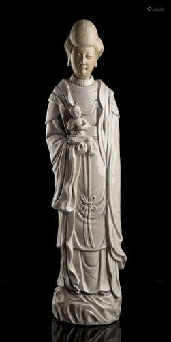 A ‘BLANC DE CHINE’ PORCELAIN LARGE STANDING GUANYIN