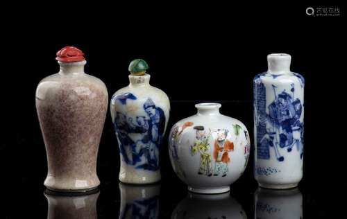 FOUR PORCELAIN SNUFF BOTTLES