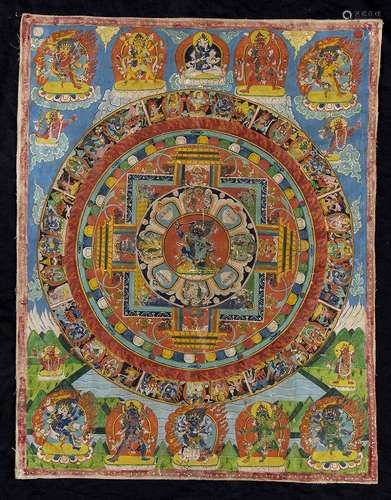 A THANGKA WITH A CHANDA MAHAROSHANA MANDALA