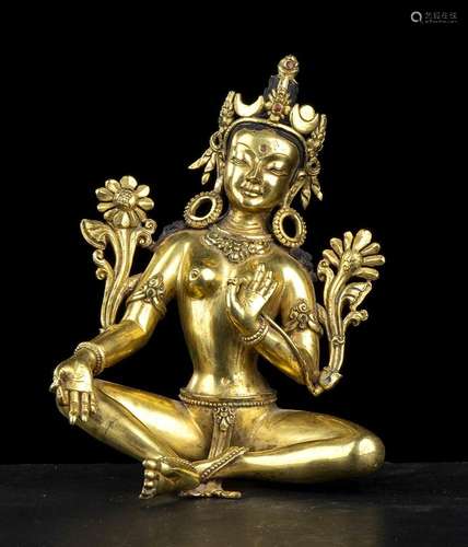 A GILT BRONZE TARA