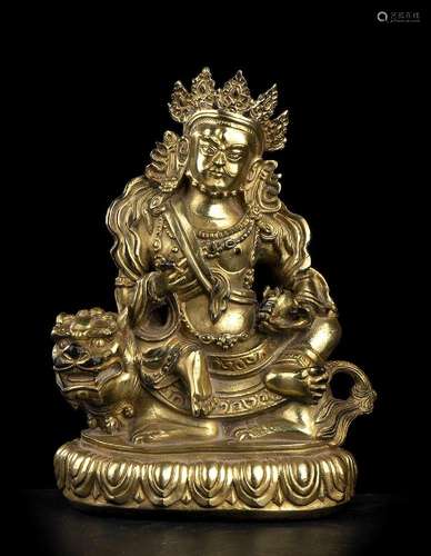 A GILT BRONZE KUBERA