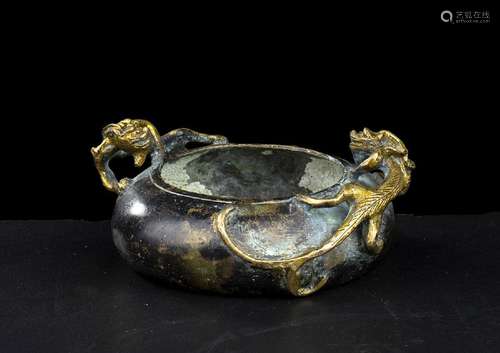 A PARTIALLY GILT BRONZE INCENSE BURNER