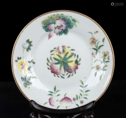 A POLYCHROME ENAMELED PORCELAIN DISH