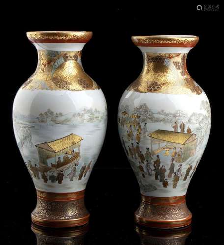 A PAIR OF POLYCHROME ENAMELED AND GILT ‘KUTANI’ PORCELAIN BA...