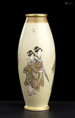 A POLYCHROME ENAMELED AND GILT ‘SATSUMA’ CERAMIC VASE