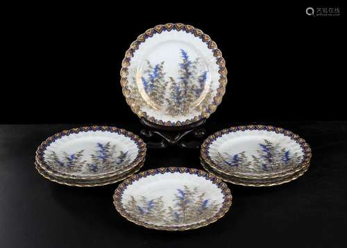 SIX POLYCHROME ENAMELED AND GILT ‘FUKAGAWA’ PORCELAIN DISHES