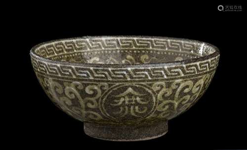 A SLIP INLAID GLAZED CERAMIC BOWL