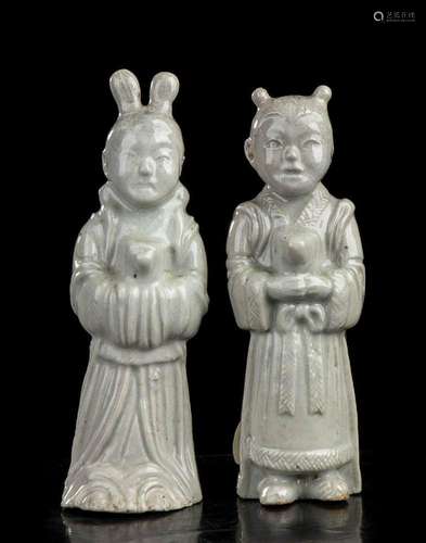 A PAIR OF GLAZED PORCELAIN FIGURES