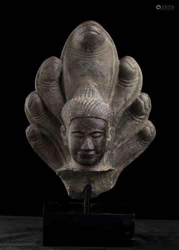 A STONE MUKALINGA BUDDHA HEAD