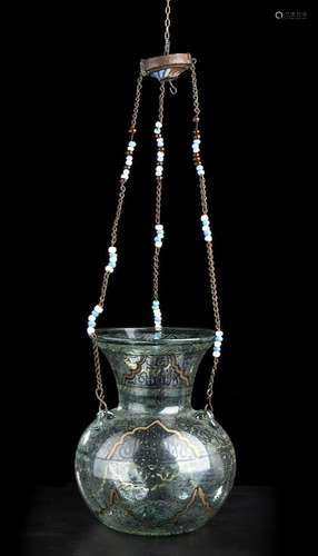 A PAINTED GLASS MOSQUE LAMP