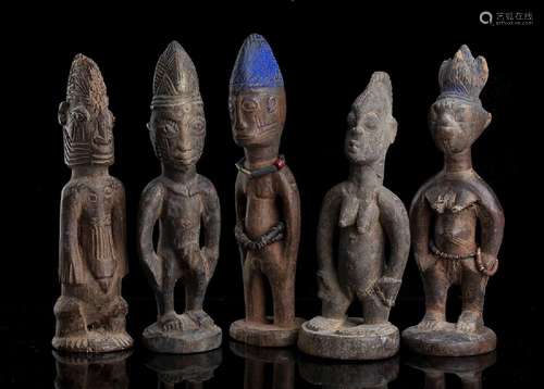 FIVE WOOD ‘IBEJI’ SCULPTURES