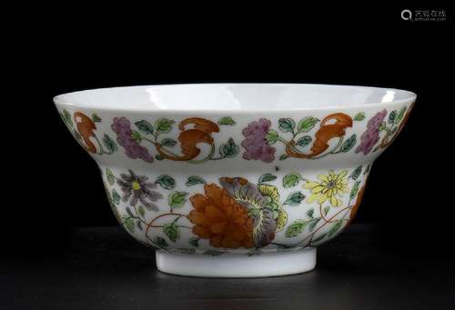 A POLYCHROME ENAMELED PORCELAIN SMALL OGEE BOWL