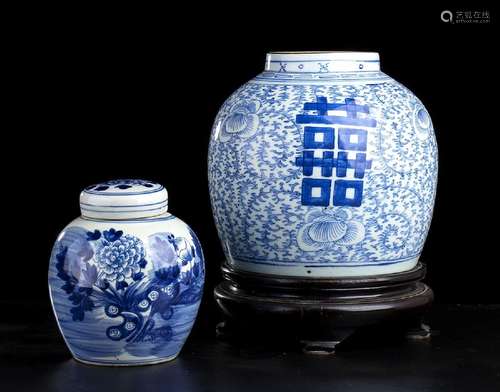 TWO 'BLUE AND WHITE PORCELAIN GINGER JARS, ONE WITH COVER