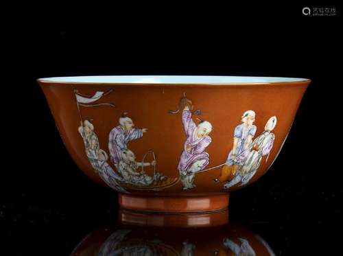 A POLYCROME ENAMELED POCELAIN BOWL