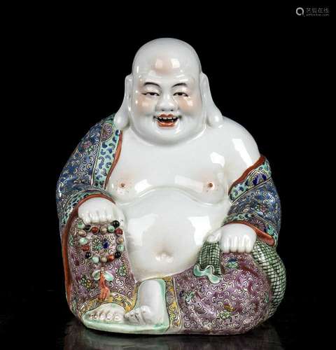 A POLYCHROME ENAMELLED PORCELAIN BUDAI