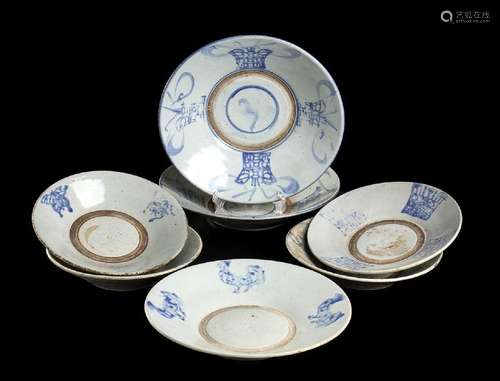 SEVEN 'BLUE AND WHITE' PORCELAIN DISHES