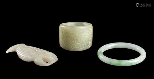 THREE JADE AND JADEITE ITEMS