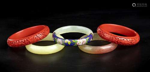 FIVE BANGLES IN DIFFERENT MATERIALS