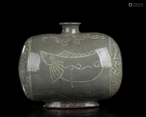 A WHITE SLIP INLAID AND CÉLADON GLAZED 'BUNCHEONG' CERAMIC C...