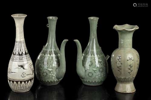 FOUR GLAZED CERAMIC VASES