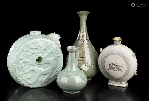 FOUR GLAZED CERAMIC VASES