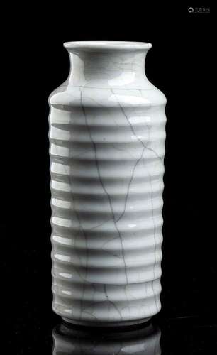 A RARE AND IMPORTANT GUAN-TYPE GLAZED PORCELAIN RIBBED VASE