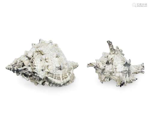 Due conchiglie rivestite in argento. Argenteria artistica de...