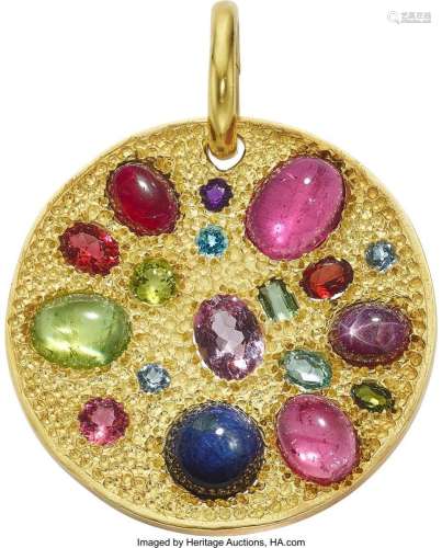 Multi-Stone, Gold Pendant  Stones: Ruby cabochon; star ruby ...