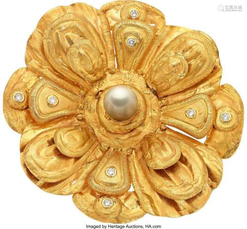 Lisa Sotilis Diamond, South Sea Cultured  Pearl, Gold Pendan...