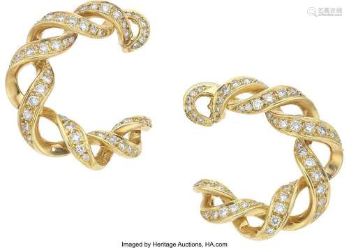 Tiffany & Co. Diamond, Gold Earrings  Stones: Full-cut d...