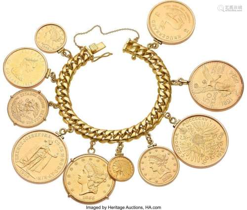U.S. & World Gold Coin, Gold Bracelet  Elements: U.S. $5...