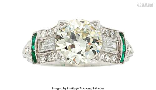 Art Deco Diamond, Glass, Platinum Ring  Stones: European-cut...