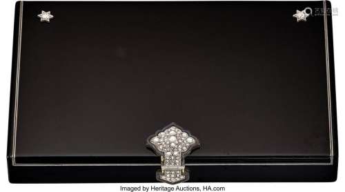 Cartier Art Deco Diamond, Enamel, Gold,  Silver Compact, Fre...