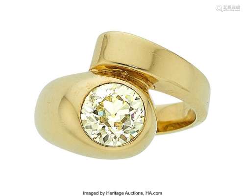 Diamond, Gold Ring  Stones: European-cut diamond weighing  a...