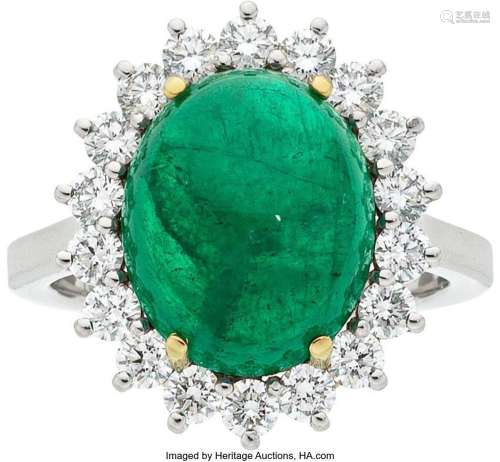 Colombian Emerald, Diamond, Platinum,  Gold Ring  Stones: Ov...
