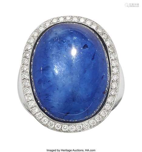 Sapphire, Diamond, White Gold Ring  Stones: Sapphire cabocho...